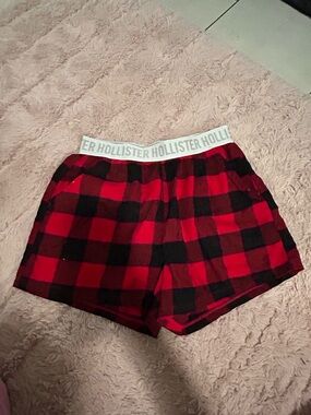 Hollister Red and Black Plaid Women's Lounge Shorts